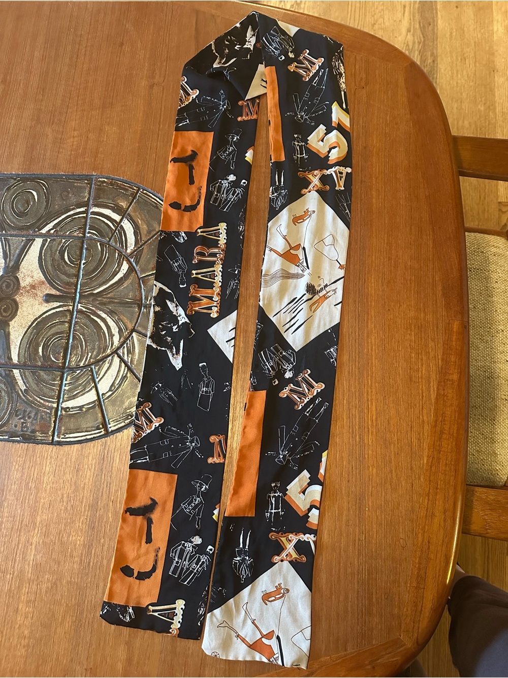 Vintage Max Mara Printed Scarf in Black & Orange Print